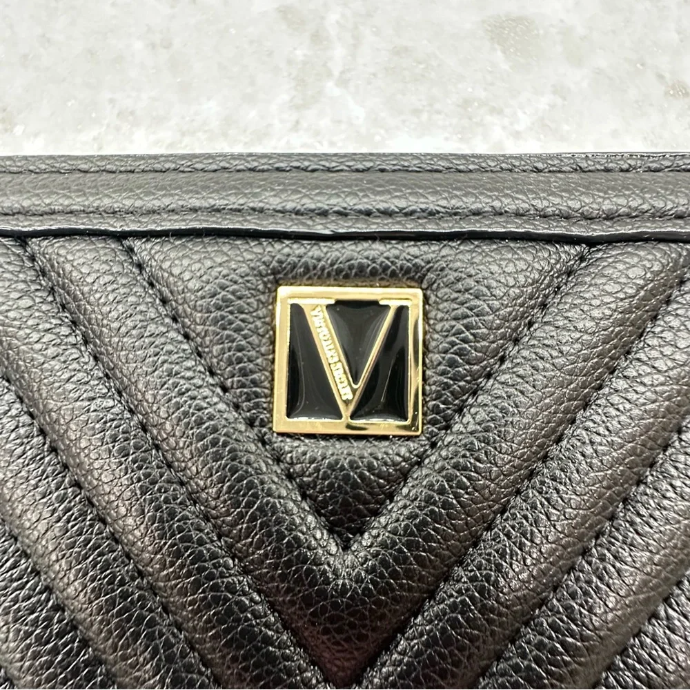 Victoria's Secret Black Quilted Zip Around Wallet with Gold Logo - Picture 3 of 7